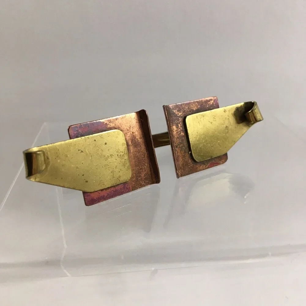 Copper Gold Modernist Abstract Cufflinks Square Sculpture Brutalist Large VTG H1